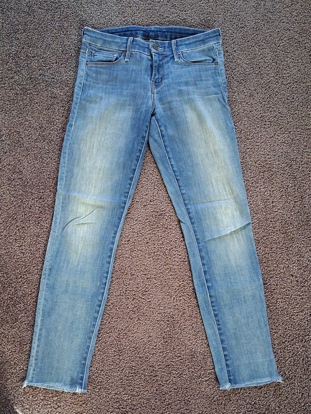 MOTHER Looker Ankle Fray Spreading Rumors Light Blue Skinny Jeans